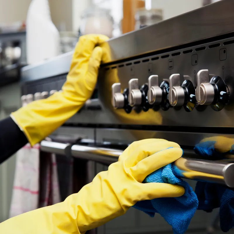 cleaning stove and kitchen